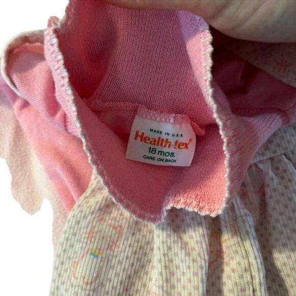 Vintage Health Tex pink outfit long sleeve shirt cat pattern overalls Girls 18mo - Picture 2 of 3